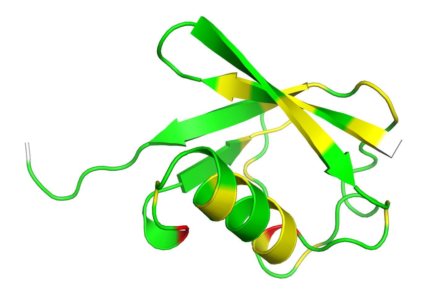 Ubiquitin (protein) PDB id: 1D3Z | Validación visual en PyMOL con el plugin <a  class='active_link_w' href='https://pymolwiki.org/index.php/Cheshift' target='_blank'>Cheshift</a>